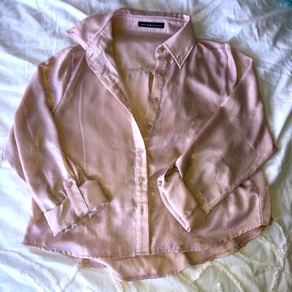 Pink Brandy Melville shiny silky cropped blouse